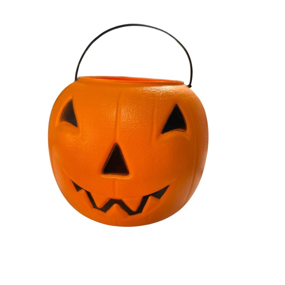 Vintage General Foam Plastics Halloween Pumpkin Bucket Orange Jack-O-Lantern